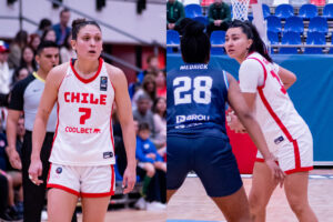 Catalina Pérez y Constanza Cárdenas, jugadoras de la selección femenina de Chile en el Campeonato Sudamericano de básquetbol.