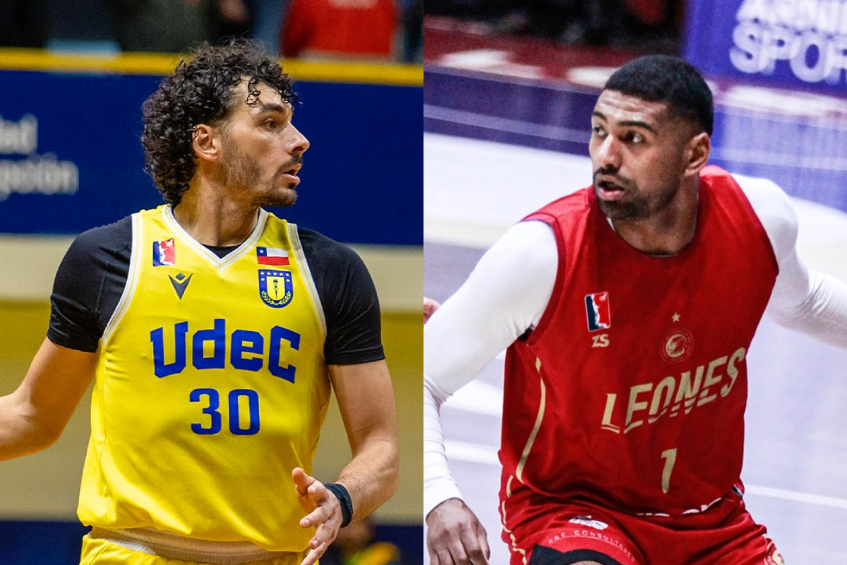 Diego Silva de la UdeC y Darrol Jones de Los Leones en la Liga UNO 2025.