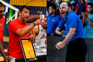 Pablo Ares y Claudio Jorquera dirigiendo en la Superliga Profesional de Baloncesto (SPB) de Venezuela.